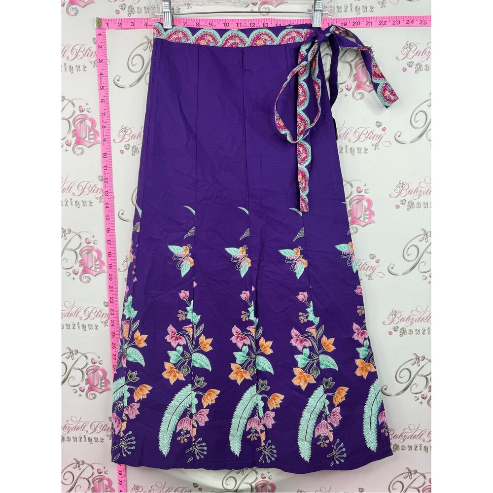 Purple Floral Wrap Skirt with Mint & Orange Accents